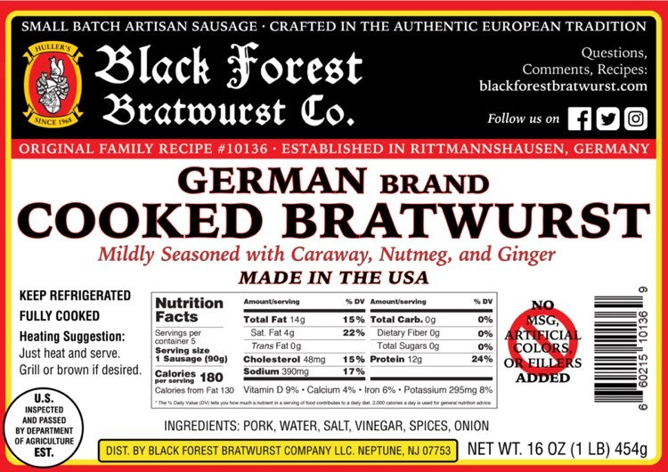German Style Cooked / Smoked  Bratwurst Combo Pack (6lb.) - Black Forest Bratwurst Co.