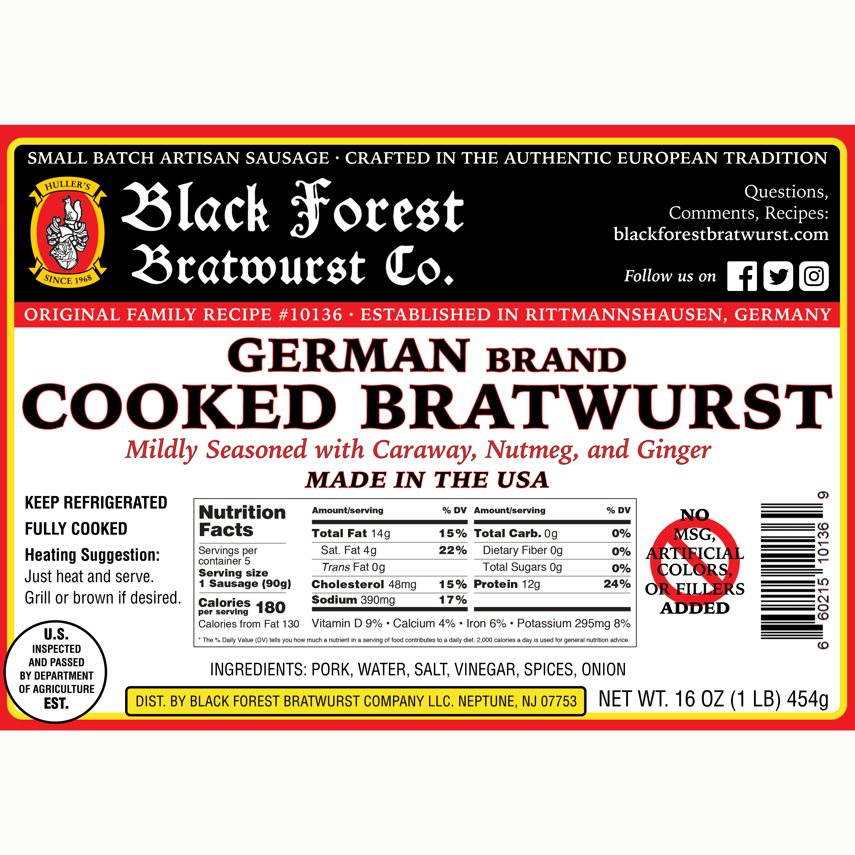 German-Style Cooked Bratwurst (1 lb.) - Black Forest Bratwurst Co.