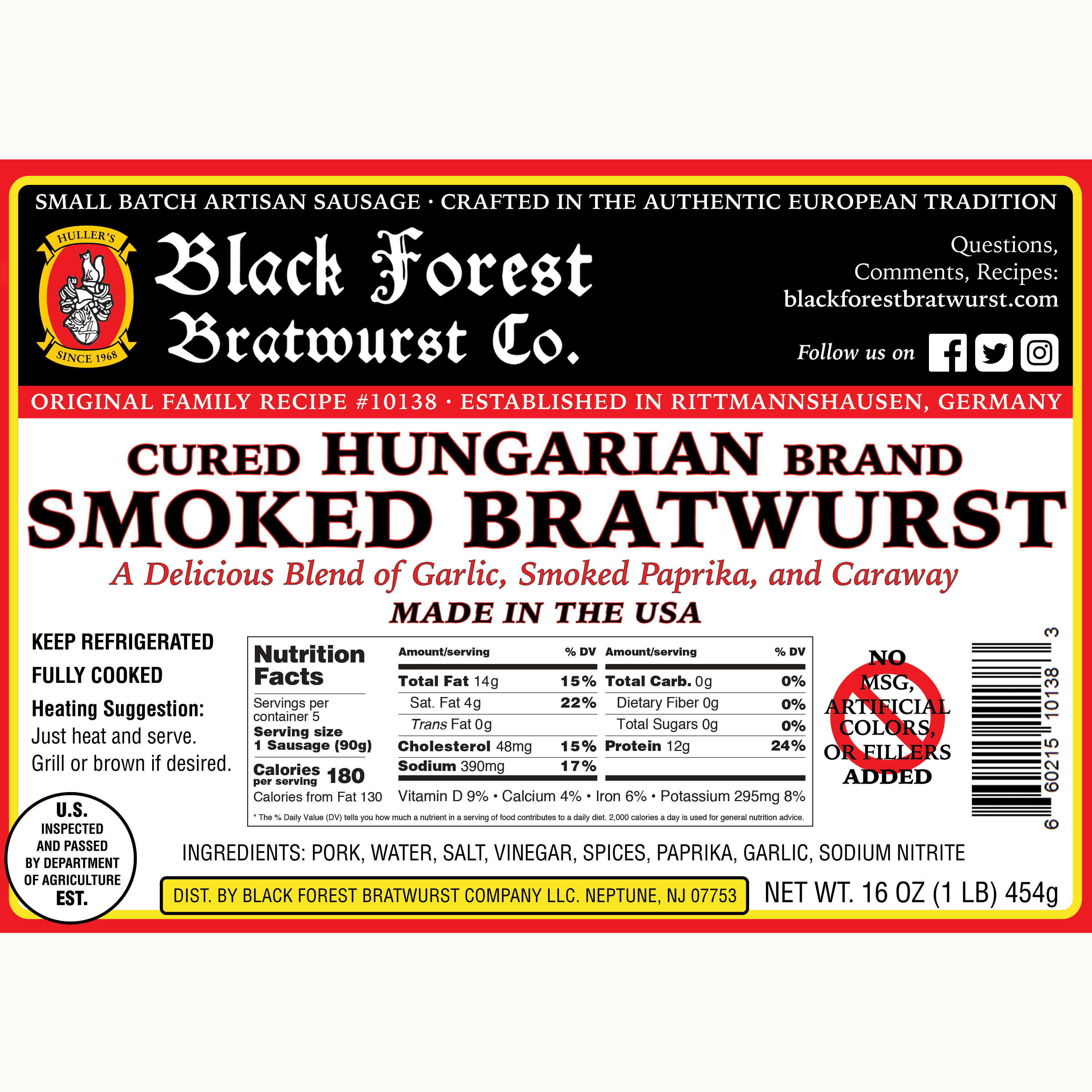 Hungarian-Style Bratwurst (1 lb.) - Black Forest Bratwurst Co.