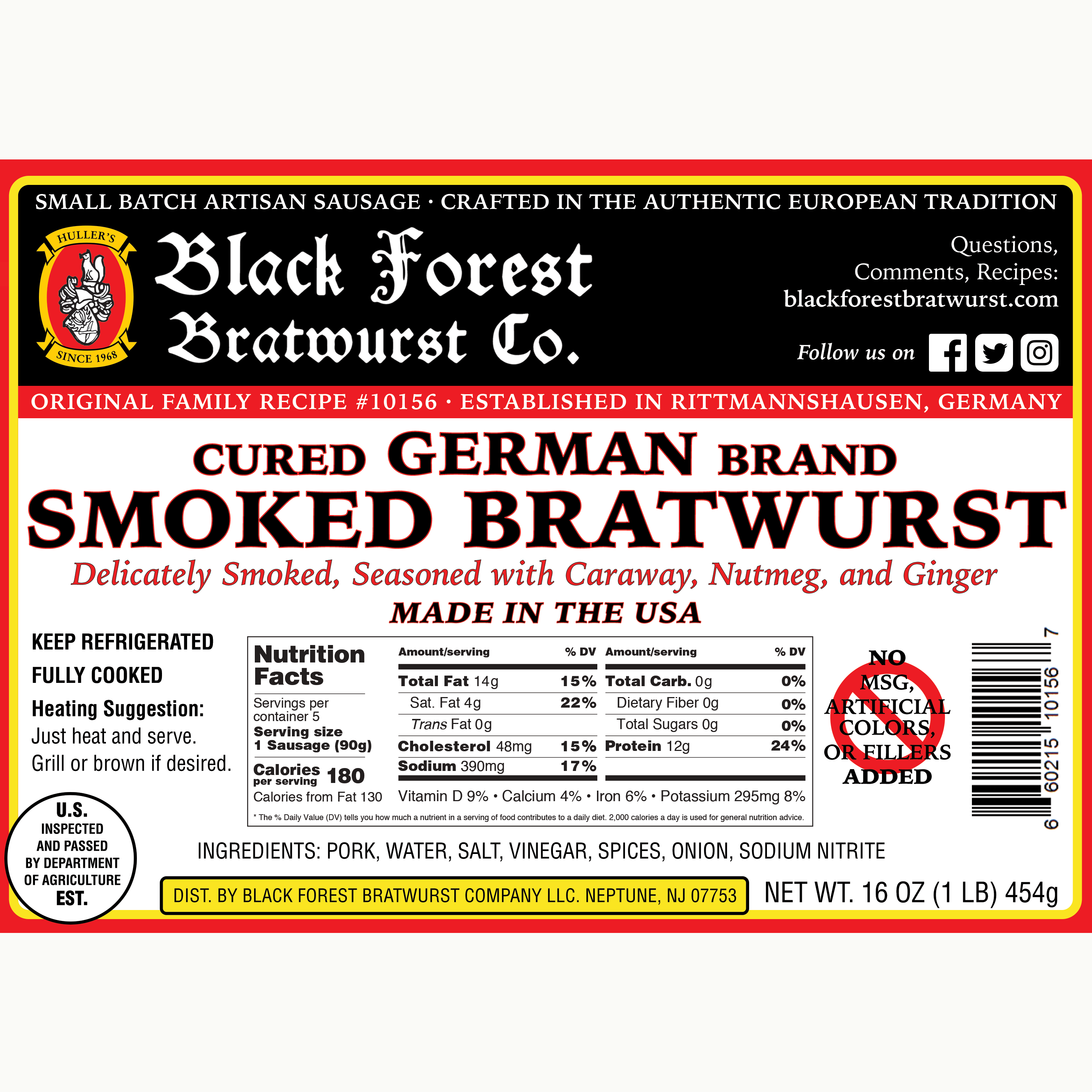 German-Style Smoked Bratwurst (1 lb.) - Black Forest Bratwurst Co.