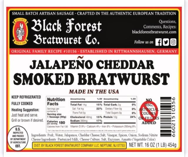 Jalapeno Cheddar Smoked Bratwurst (1 lb.) - Black Forest Bratwurst Co.